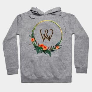 Tropical Flowers on a circular frame around girl figure and letter W Hoodie